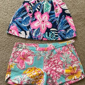 Lilly Pulitzer Pink, Aqua & Navy Floral Two lot set bundle reseller skirt shorts